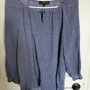 Lightweight, navy blue and white polkadot blouse